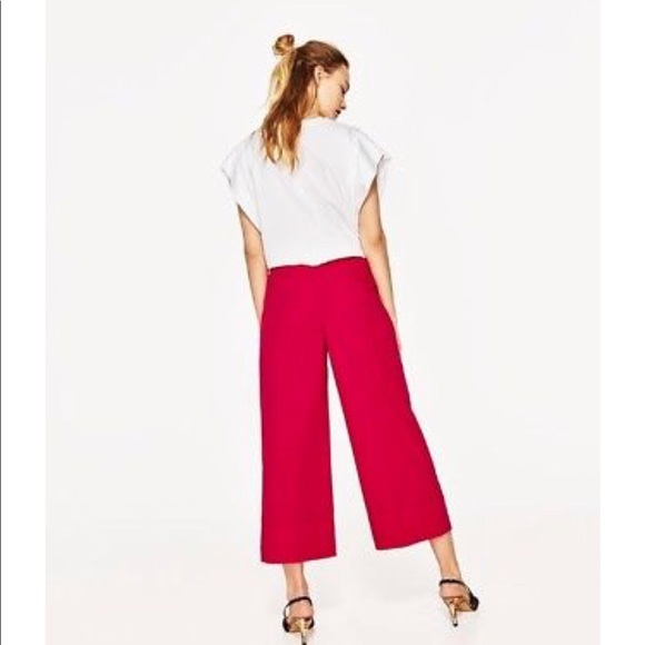 NWT Zara Fuchsia Poplin Culottes Ankle Pants - Picture 3 of 7
